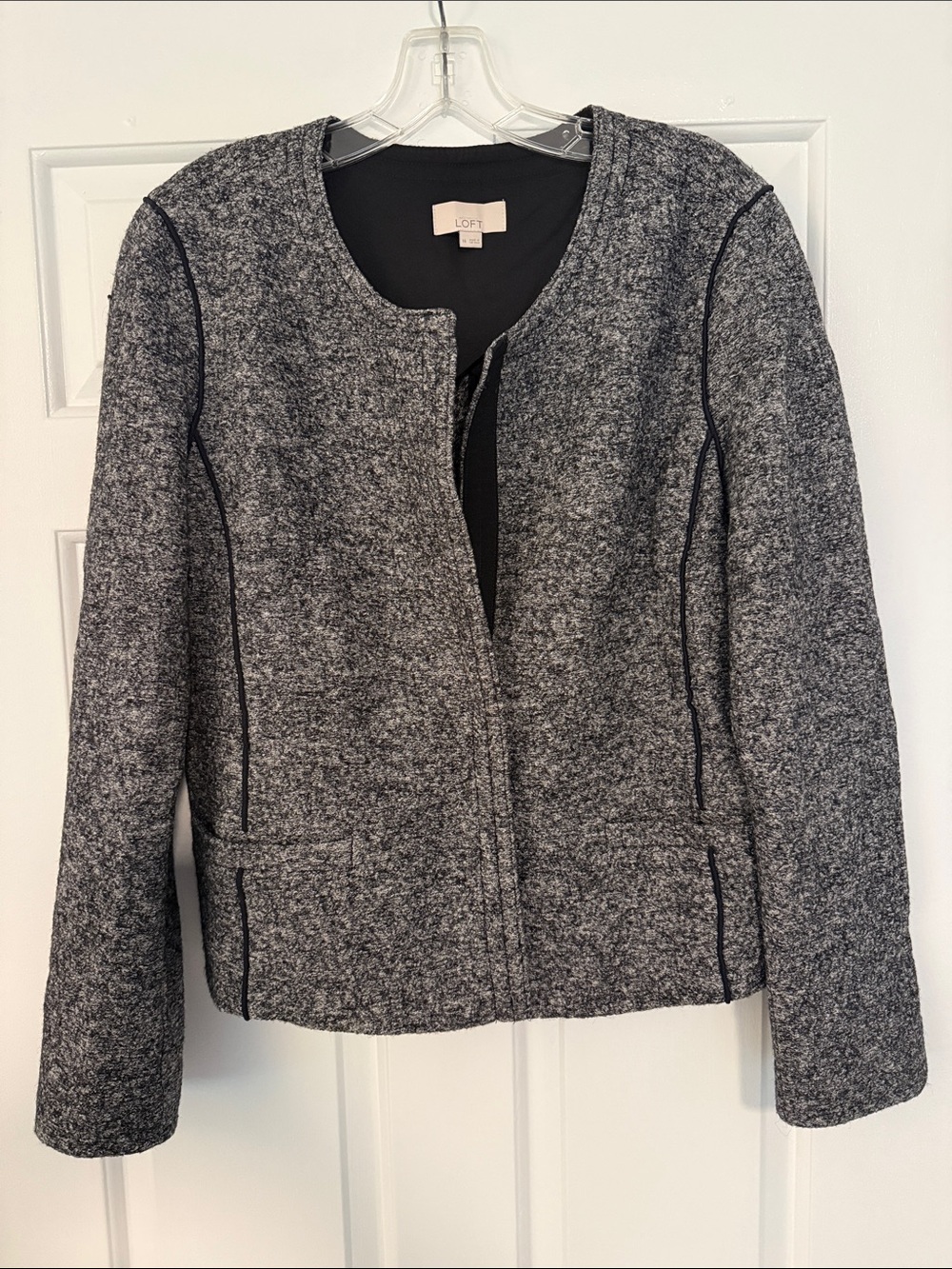 LOFT Heathered Gray Zip-Front Knit Blazer